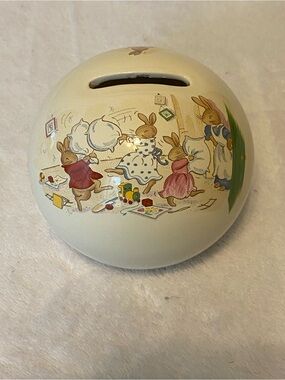 Vintage Royal Doulton Bunnykins Porcelain Round Coin Bank